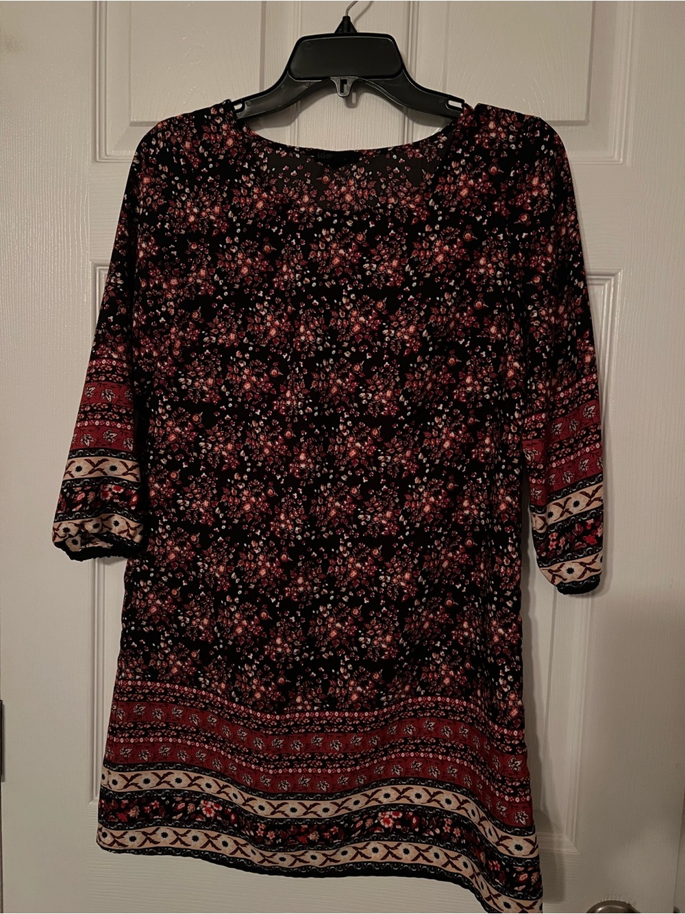 Women's Black Floral Border-Print Dress - Pink Accent
